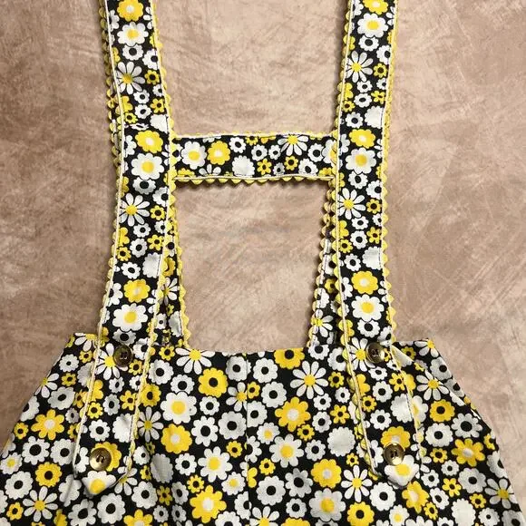 Vintage 60s Bobbie Brooks Pop Art Floral Print Lederhosen Overall Shorts Mod - Picture 5 of 8